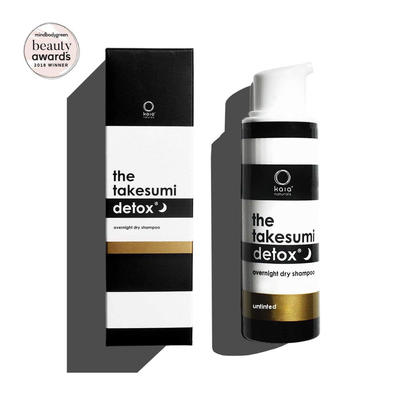 "THE OVERNIGHT DRY SHAMPOO - UNTINTED" by Kaia Naturals, featuring sleek packaging with a gold accent.