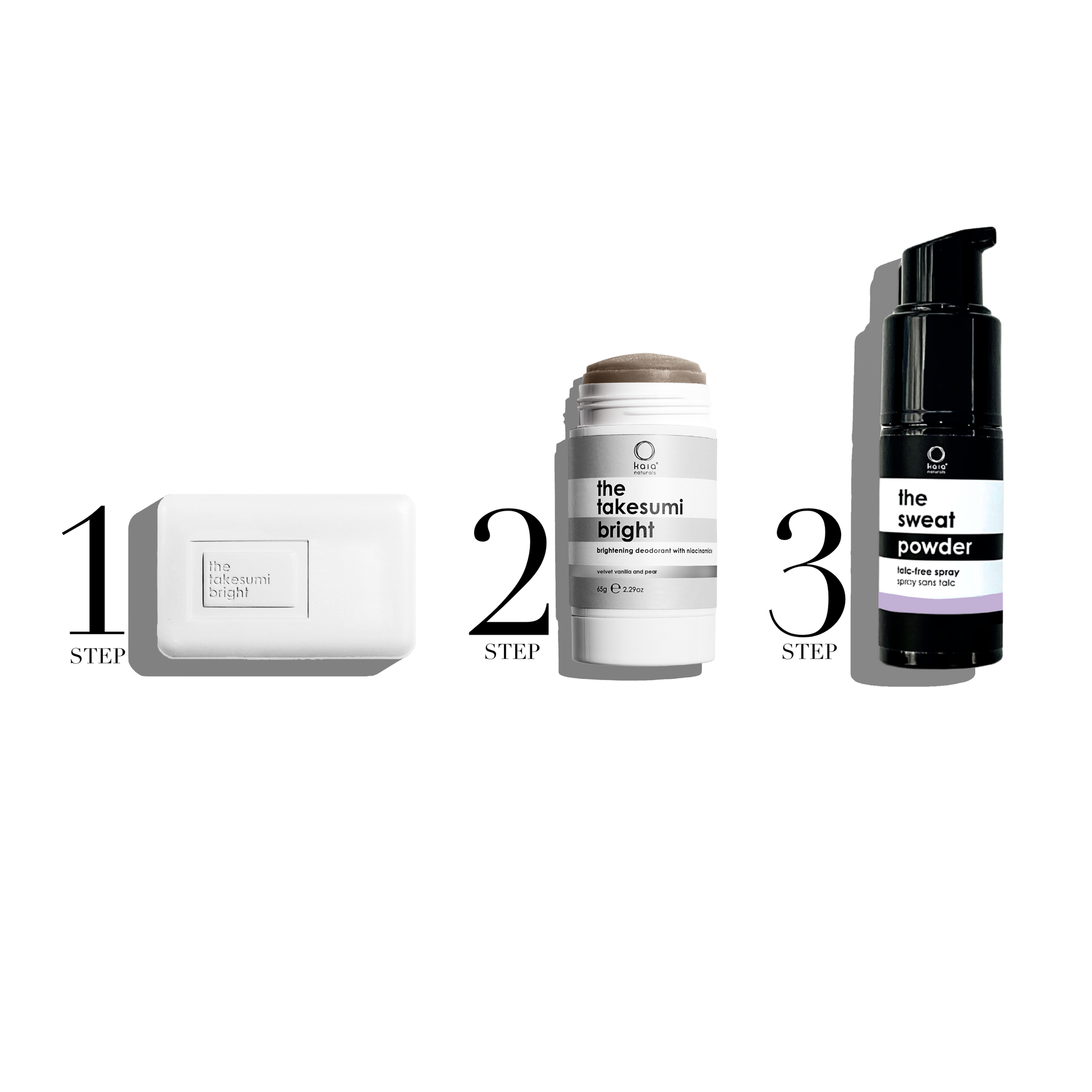 Kaia Naturals 3-Step System brightening dark underarms and managing excess sweat kojic acid niacinamide